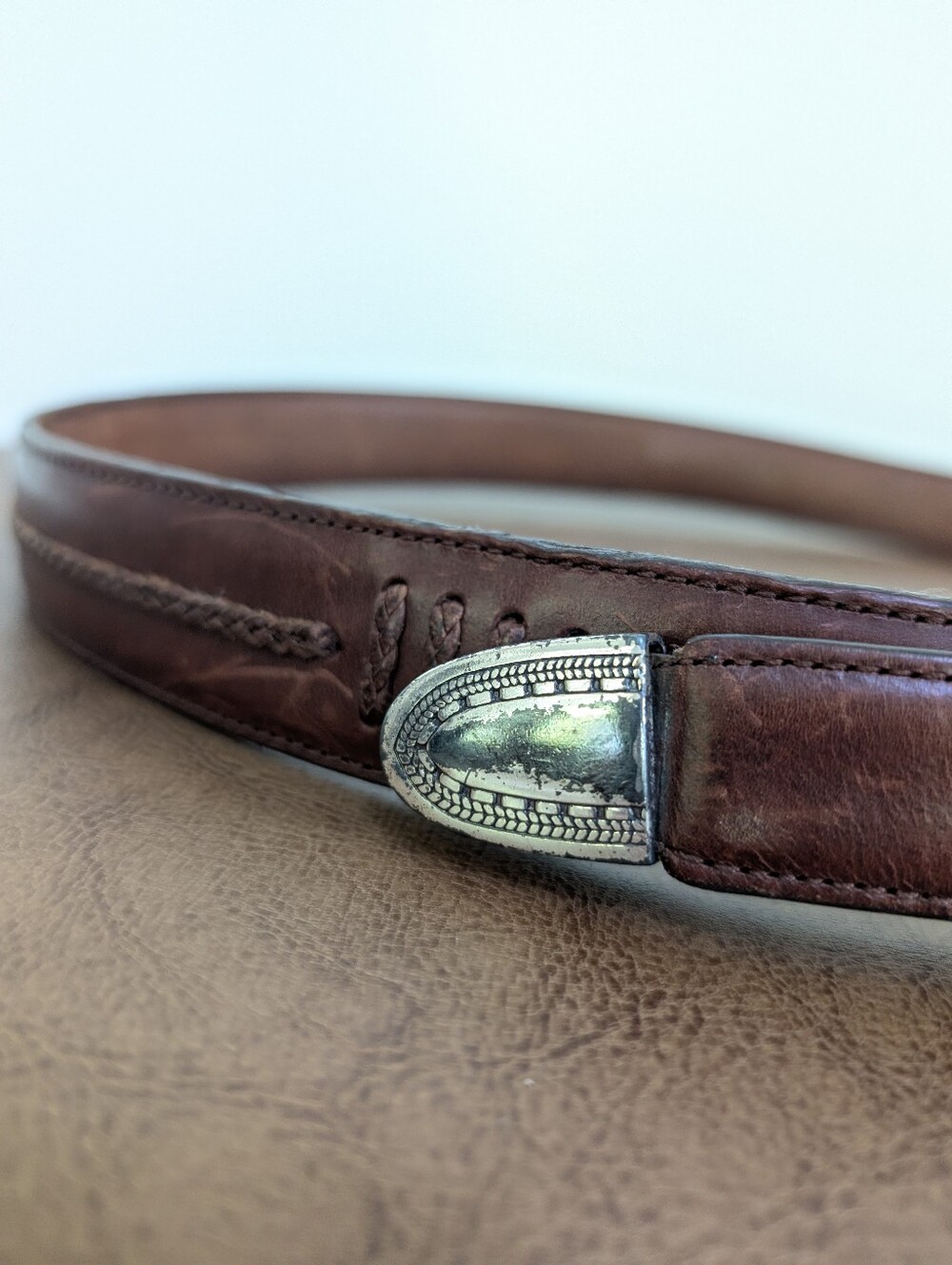 Brighton Onyx silver and brown western style belt 42 - Picture 2 of 7